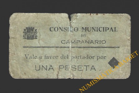 CAMPANARIO (Badajoz) 1 peseta, 1937