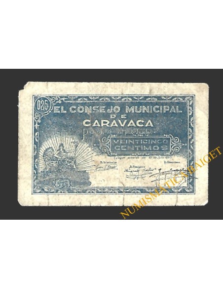 CARAVACA (Murcia) 25 céntimos, 27 de julio de 1937