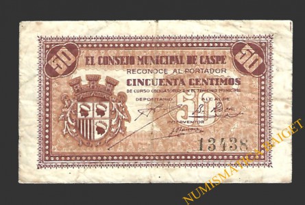 CASPE (Zaragoza) 50 céntimos, 1937