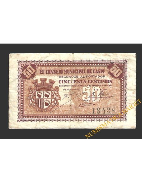 CASPE (Zaragoza) 50 céntimos, 1937