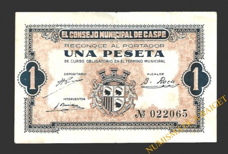CASPE (Zaragoza) 1 peseta, 1937