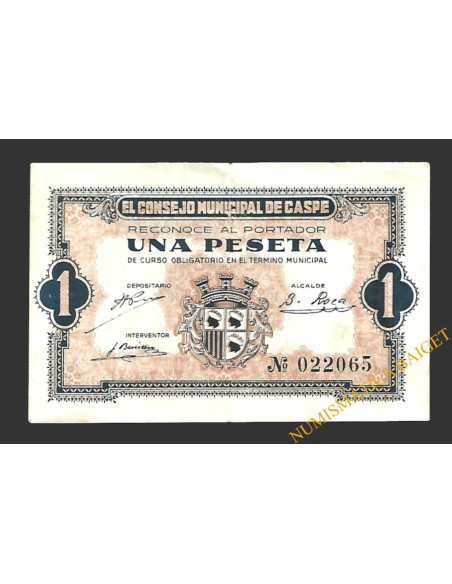 CASPE (Zaragoza) 1 peseta, 1937