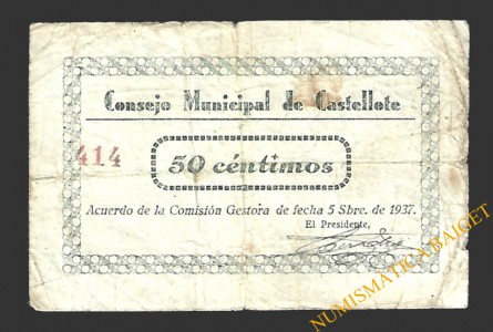 CASTELLOTE (Teruel) 50 céntimos, 5 de septiembre de 1937