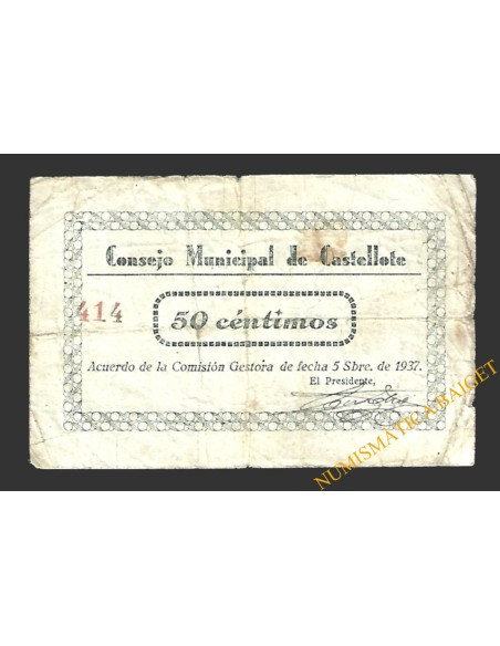 CASTELLOTE (Teruel) 50 céntimos, 5 de septiembre de 1937