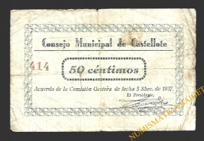 CASTELLOTE (Teruel) 50 céntimos, 5 de septiembre de 1937