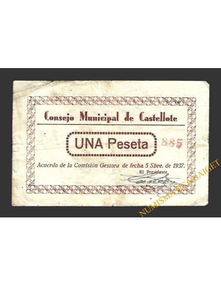 CASTELLOTE (Teruel) 1 peseta, 5 de septiembre de 1937