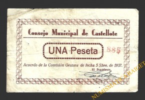 CASTELLOTE (Teruel) 1 peseta, 5 de septiembre de 1937