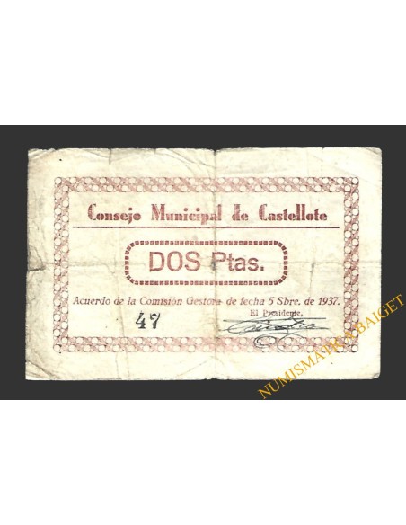 CASTELLOTE (Teruel) 2 pesetas, 5 de septiembre de 1937