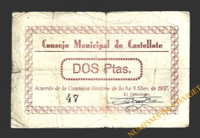 CASTELLOTE (Teruel) 2 pesetas, 5 de septiembre de 1937