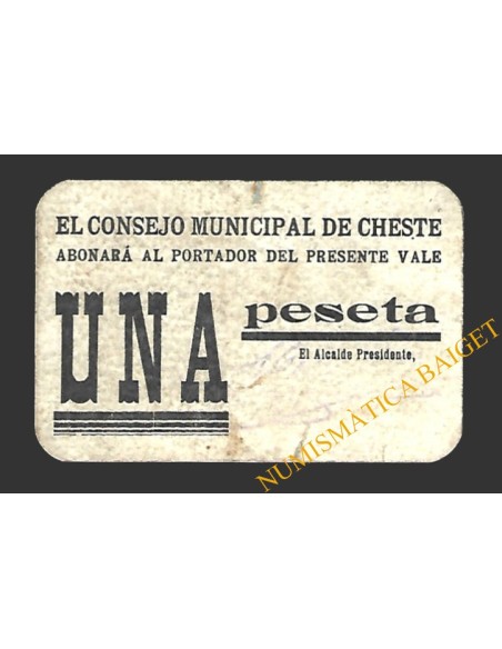 CHESTE (Valencia) 1 peseta, 1937