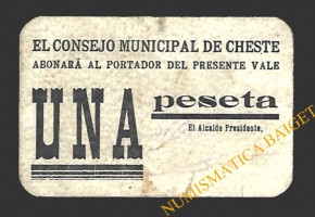 CHESTE (Valencia) 1 peseta, 1937