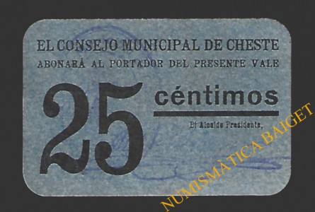 CHESTE (Valencia) 25 céntimos, 1937