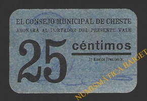 CHESTE (Valencia) 25 céntimos, 1937