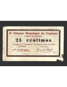 CRIPTANA (Ciudad Real)) 25 céntimos, 1 de septiembre de 1937 (2ª emisión)