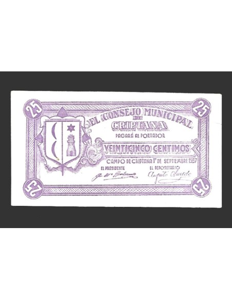 CRIPTANA (Ciudad Real) 25 céntimos, 1 de septiembre de 1937 (3ª emisión)