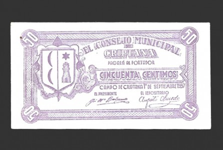 CRIPTANA (Ciudad Real) 50 céntimos, 1 de septiembre de 1937 (3ª emisión)