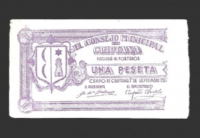 CRIPTANA (Ciudad Real) 1 peseta, 1 de septiembre de 1937 (3ª emisión)