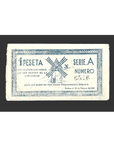 CRIPTANA (Ciudad Real) 1 peseta, 1 de septiembre de 1937 (3ª emisión)