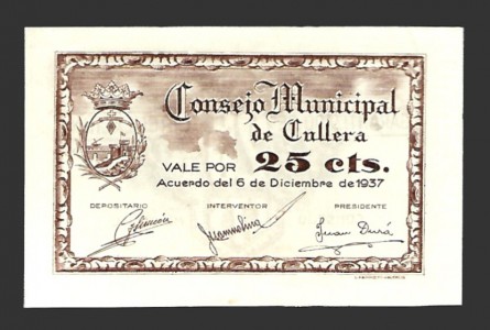 CULLERA (Valencia)) 25 céntimos,  6 de diciembre de 1937 