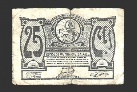 DAIMIEL (Ciudad Real) 25 céntimos,  15 de julio  de 1937 