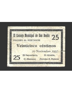 DON BENITO (Badajoz) 25 céntimos,  20 de noviembre  de 1937 