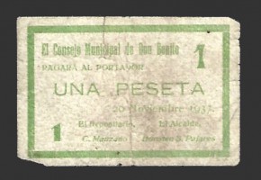 DON BENITO (Badajoz) 1 peseta,  20 de noviembre  de 1937 