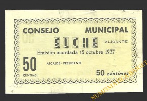 ELCHE (Alicante) 50 céntimos,  15 de octubre de 1937 