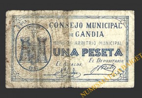 GANDIA (Valencia) 1 peseta, 1937 