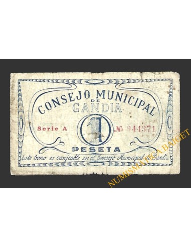 GANDIA (Valencia) 1 peseta, 1937 