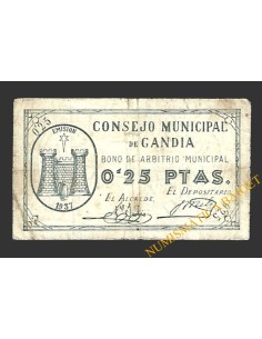 GANDIA (Valencia) 0'25 pesetas, 1937 