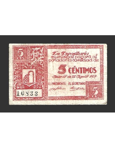 GRAUS (Huesca) 5 céntimos, 28 de agosto de 1937 