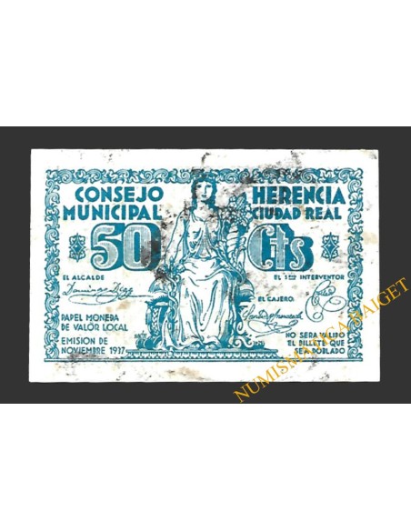 HERENCIA (Ciudad Real) 50 céntimos, noviembre de 1937 
