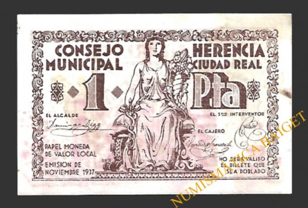 HERENCIA (Ciudad Real) 1 peseta, noviembre de 1937 