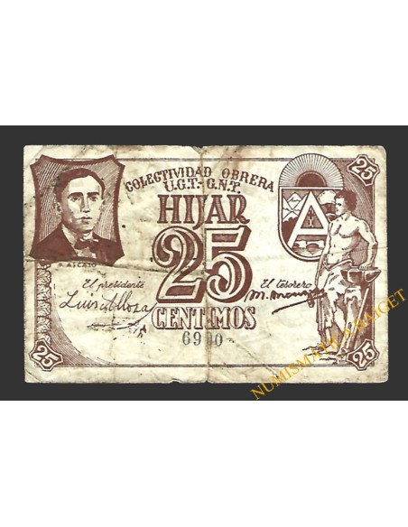 HIJAR (Teruel) 25 céntimos, 1937 