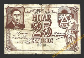 HIJAR (Teruel) 25 céntimos, 1937 