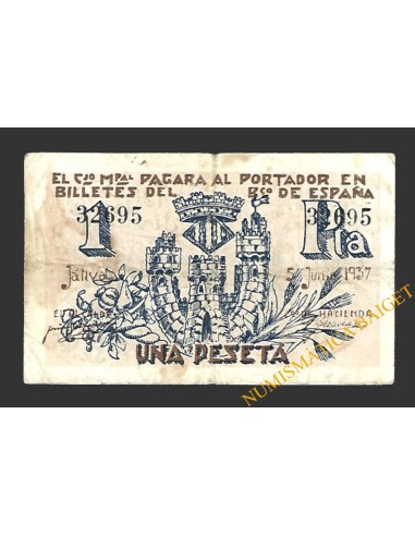JÁTIVA (Valencia) 1 peseta, 5 de junio de 1937 
