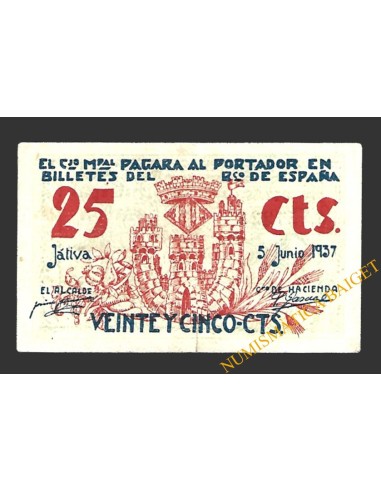 JÁTIVA (Valencia) 25 céntimos, 5 de junio de 1937 