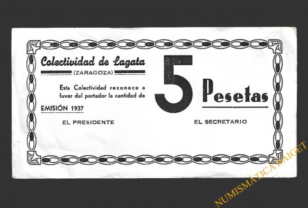 LAGATA (Zaragoza) 5 pesetas, 1937 