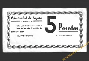 LAGATA (Zaragoza) 5 pesetas, 1937 