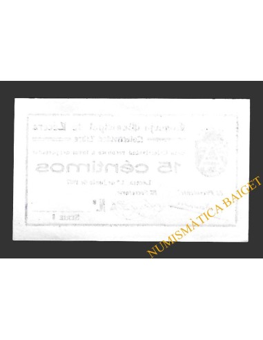 LÉCERA (Zaragoza) 15 céntimos, 1 de junio de 1937 