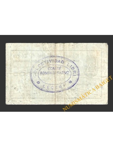 LÉCERA (Zaragoza) 50 céntimos, 1 de junio de 1937 