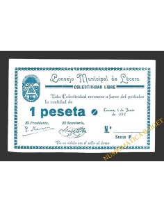 LÉCERA (Zaragoza) 1 peseta, 1 de junio de 937 (error en el año)