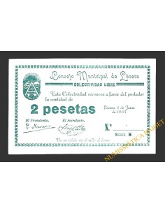 LÉCERA (Zaragoza) 2 pesetas, 1 de junio de 1937