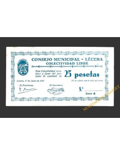 LÉCERA (Zaragoza) 25 pesetas, 1 de junio de 1937