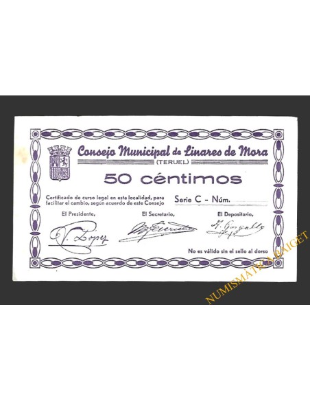 LINARES DE MORA (Teruel) 50 céntimos, 1937