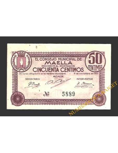 MAELLA (Zaragoza) 50 céntimos, 1 de noviembre de 1937
