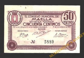MAELLA (Zaragoza) 50 céntimos, 1 de noviembre de 1937