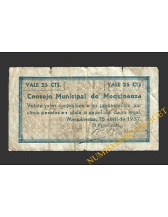 MEQUINENZA (Zaragoza) 25 céntimos, 15 de abril de 1937