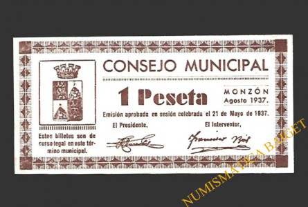 MONZÓN (Huesca) 1 peseta, agosto de 1937