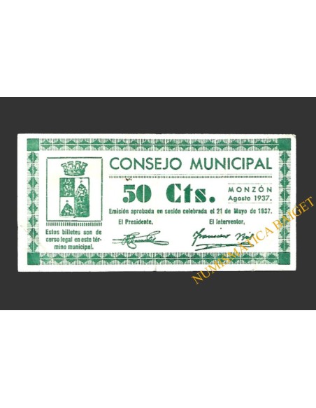 MONZÓN (Huesca) 50 céntimos, agosto de 1937